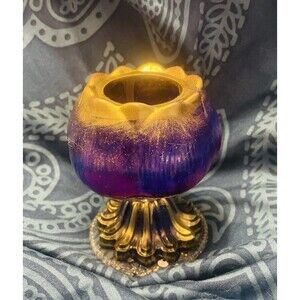 Vibrant Gold & Royal Purple Floral Tealight Candle Stick Holder